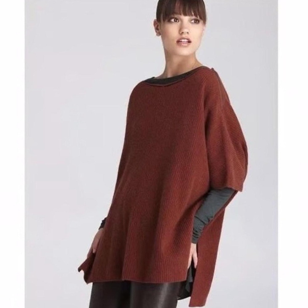 Vince Rust Brown Wool Cashmere Ribbed Poncho Sweater V108474340 Large